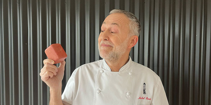 Chef holding square potato